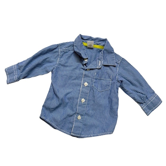 Carter’s Striped Blue White Long Sleeve Shirt Button Up Collar Baby Boy 3M - Picture 1 of 3